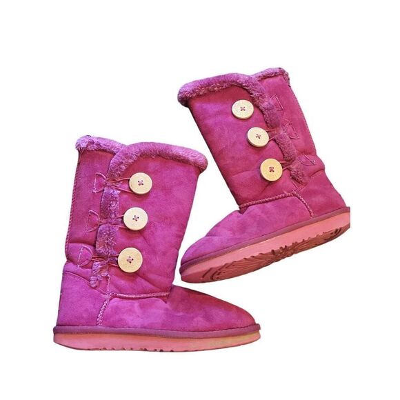 UGG Bailey Button Triplet Boots Women's 5 Pink Fuchsia Colorful Faux Leather Fur - Picture 1 of 5